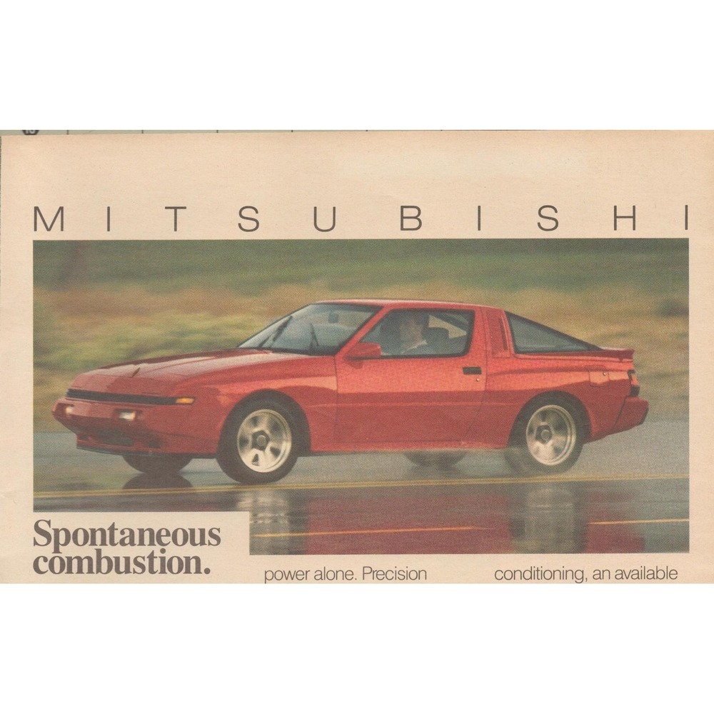 Vintage 1986 Mitsubishi Starion ESI-R Print Ad Red Turbo Sports Car Garage Decor